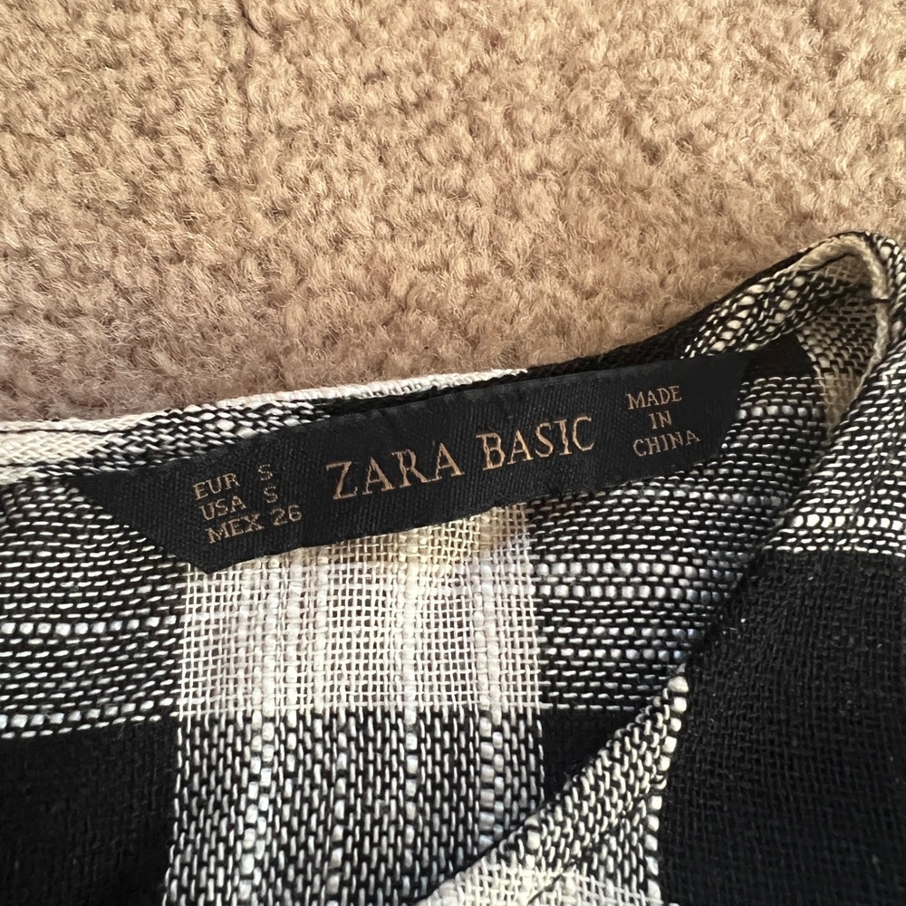 Zara Basic Linen Gingham Button Back Shirt - image 3